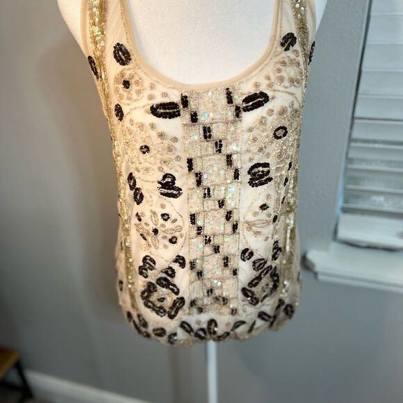 ANDERSEN & Lauth~Hand BEADED Tank Top Designer Iridescent Sequins Beads small - Picture 2 of 16